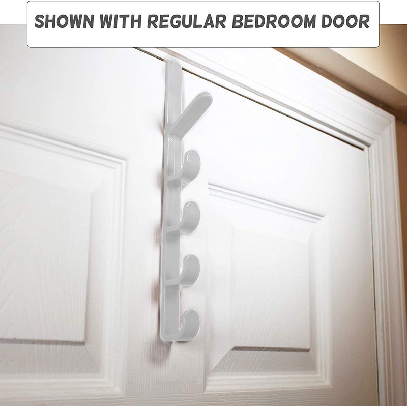 Skdorpfm Mighty Tidy Home] 2-Pack Over The Door Hook Hanger | 5-Hook Heavy-Duty Organizer Rack for Coats, Hats, Robes, Shirts, Belts, Bags, Towels, Closet and Bathroom (2-Pack in White) - Image 3